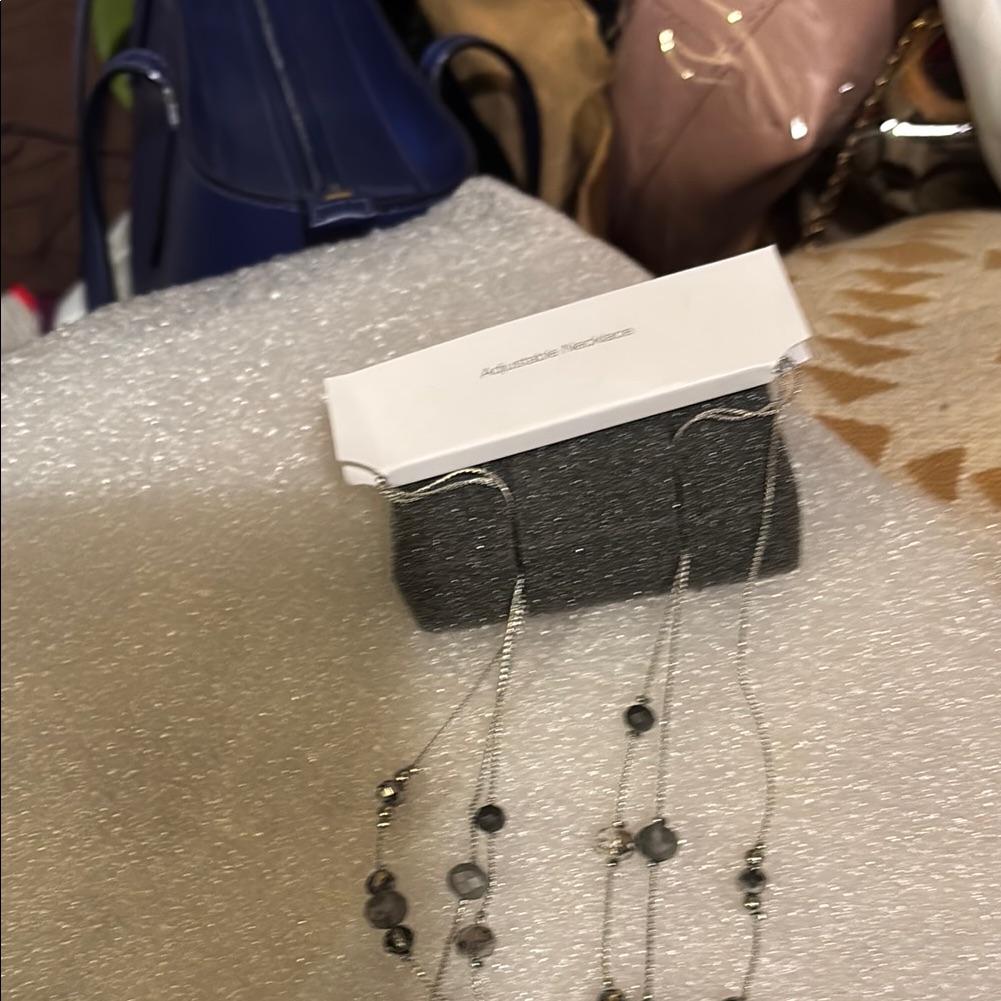 Chic Silver Necklace With Black And Gray Beads 60$